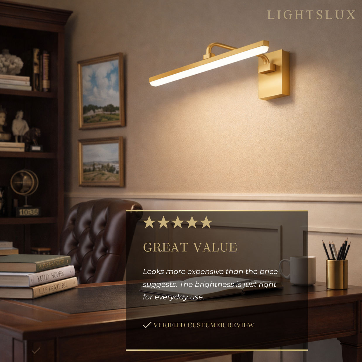 Modern Vanity Light – Horizontal Light Bar in Matte Black/Brushed Gold for Bathroom