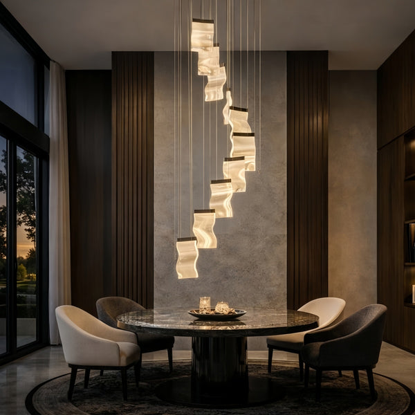 Excelis Royal Leaf-Layered Chandelier – Acrylic in Metallic Gold or Black Ash