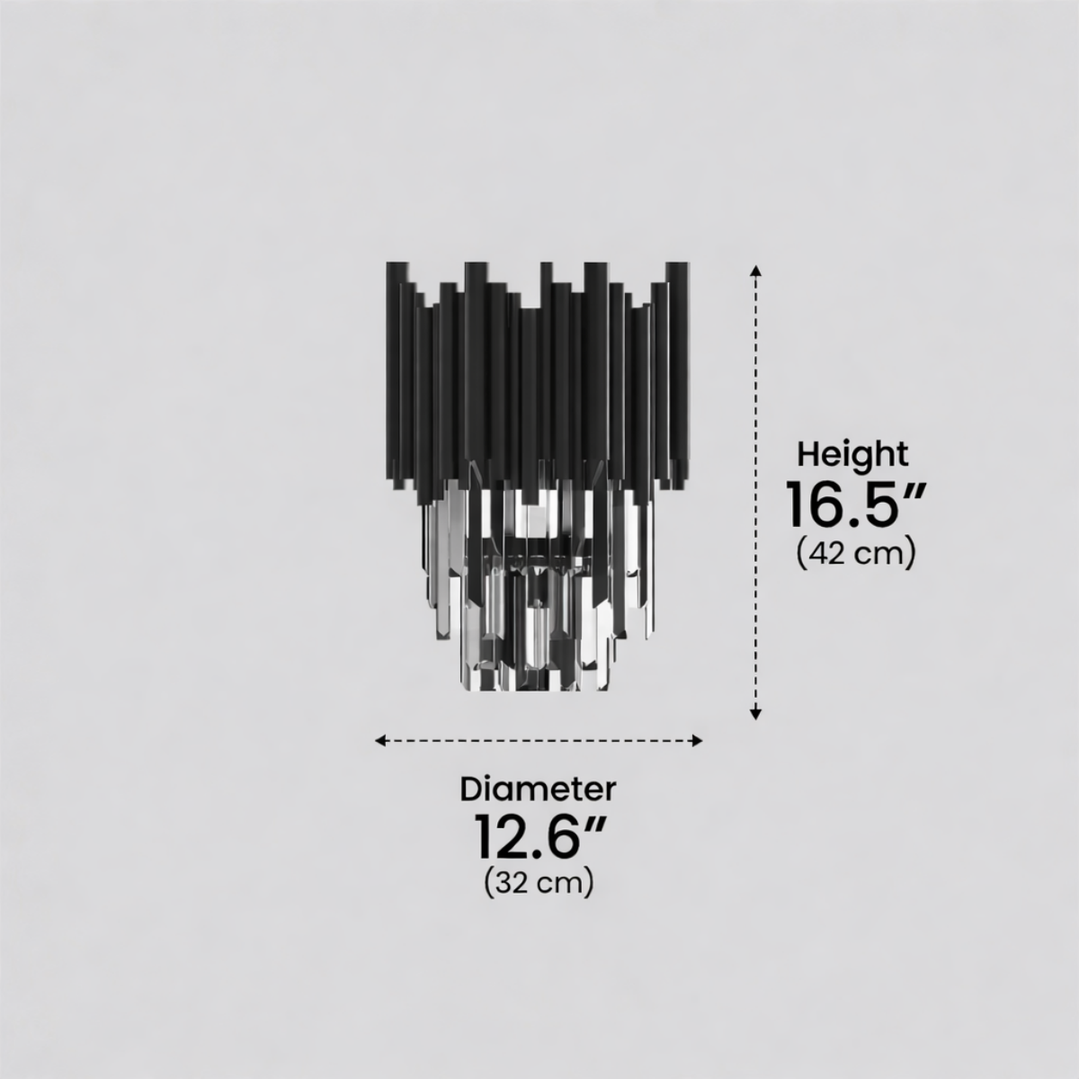 Luxury Obsidian Crystal Wall Sconce – Black Stainless Steel with Clear Crystals