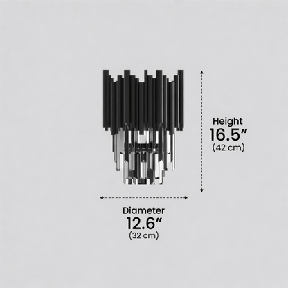 Luxury Obsidian Crystal Wall Sconce – Black Stainless Steel with Clear Crystals