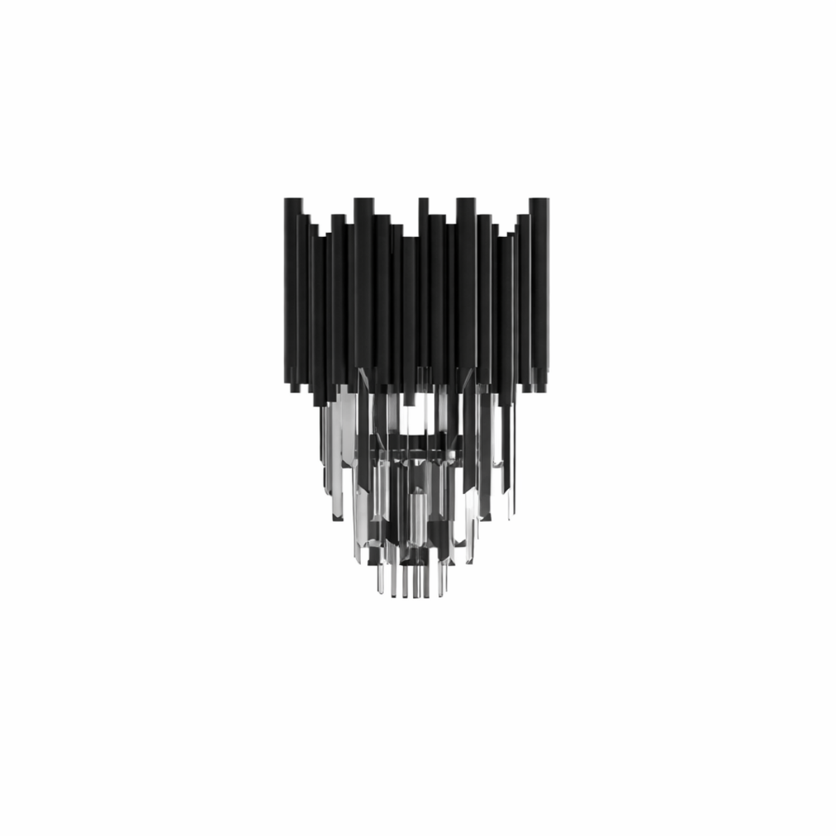 Luxury Obsidian Crystal Wall Sconce – Black Stainless Steel with Clear Crystals