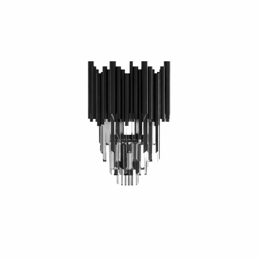 Luxury Obsidian Crystal Wall Sconce – Black Stainless Steel with Clear Crystals
