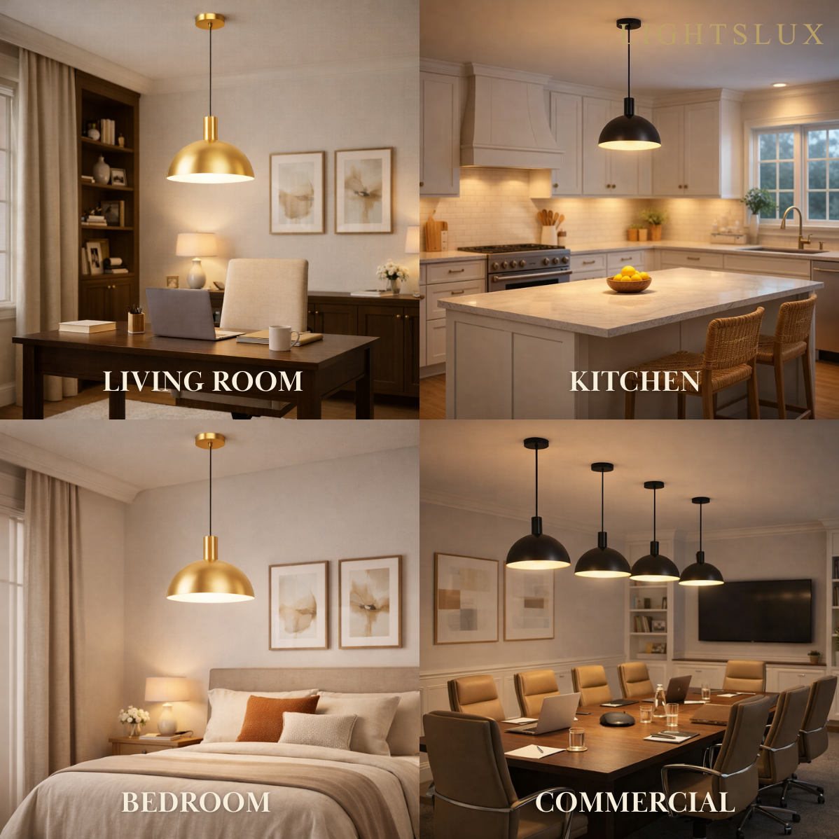 Mid-Century Pendant Light – Solid Brass in Brushed Gold/Black Matte for Dining Room