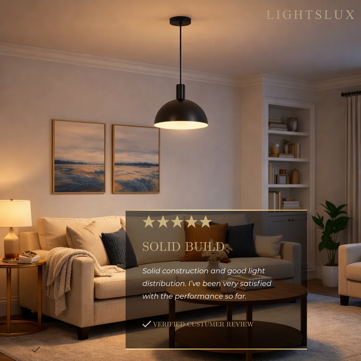 Mid-Century Pendant Light – Solid Brass in Brushed Gold/Black Matte for Dining Room