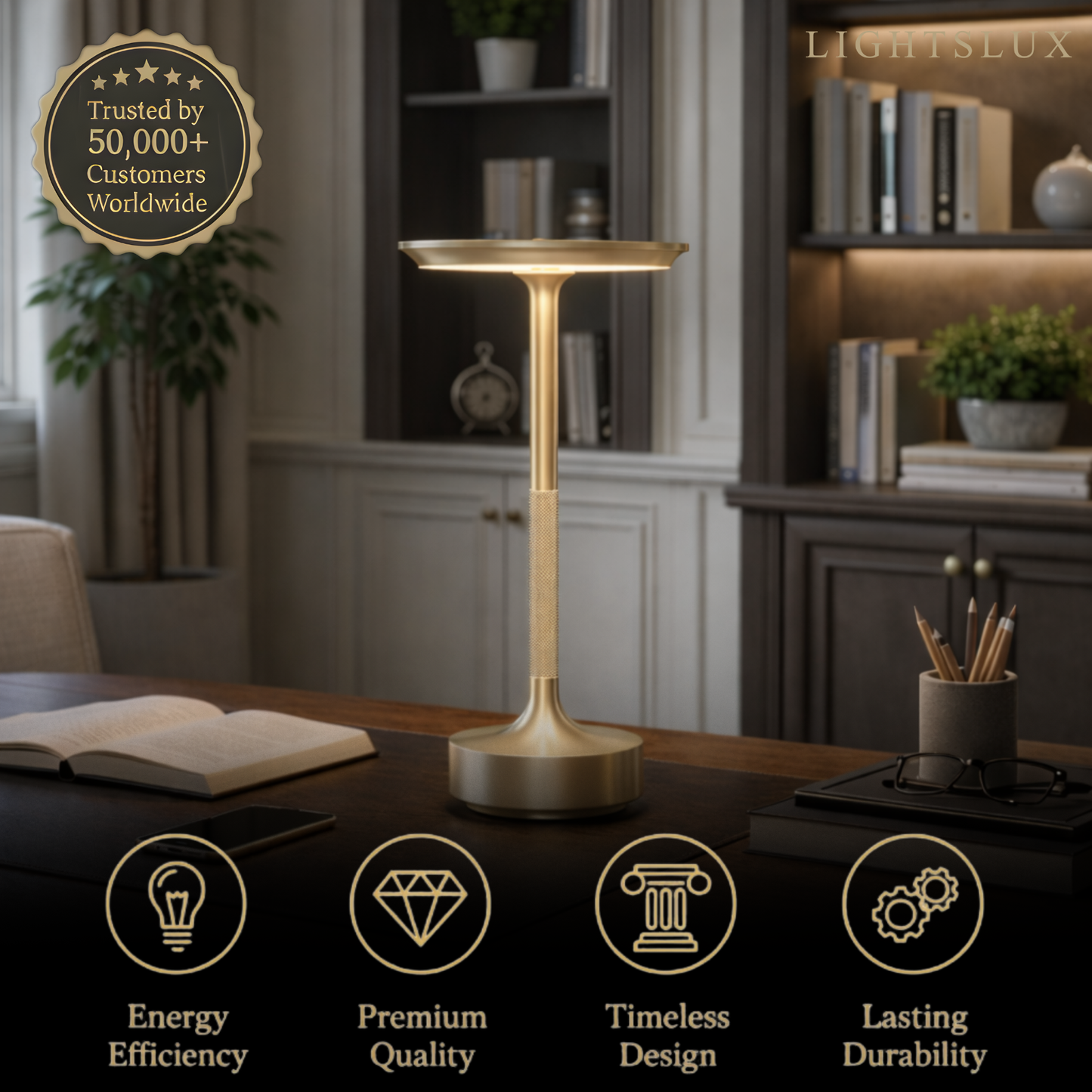 Arcato Modern Rechargeable Table Lamp – Touch Dimming & 3 Color Temperatures