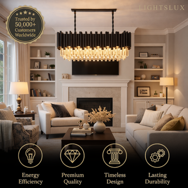 Excelis Luxury Obsidian Pendant – Black Frame Layered/High-Quality Crystals for Indoor Space