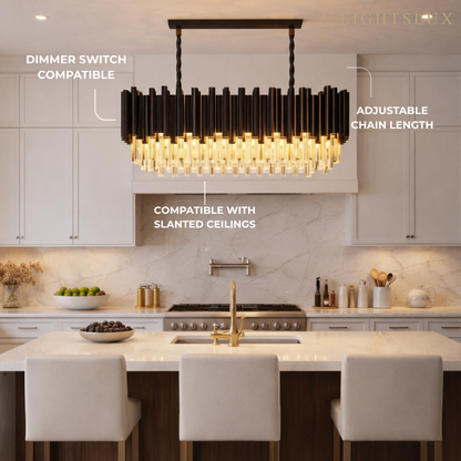 Excelis Luxury Obsidian Pendant – Black Frame Layered/High-Quality Crystals for Indoor Space