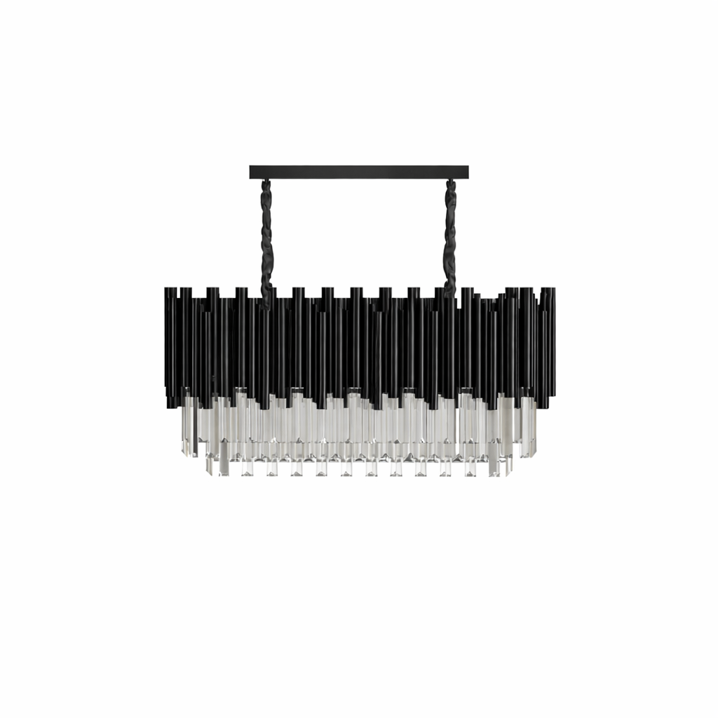 Excelis Luxury Obsidian Pendant – Black Frame Layered/High-Quality Crystals for Indoor Space