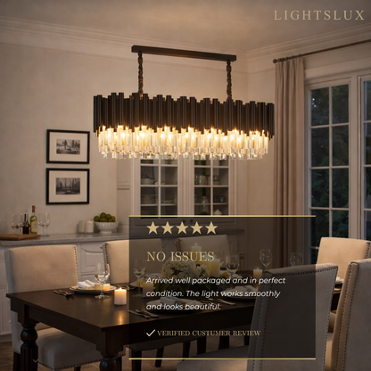 Excelis Luxury Obsidian Pendant – Black Frame Layered/High-Quality Crystals for Indoor Space