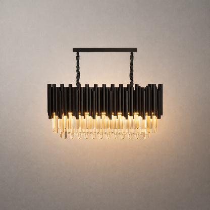 Excelis Luxury Obsidian Pendant – Black Frame Layered/High-Quality Crystals for Indoor Space