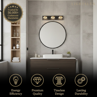 Arcato Modern 3-Light Bathroom Vanity – Circular Acrylic Shades on Matte Black/Gold Frame for Bathroom