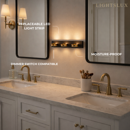 Modern 3-Light Bathroom Vanity – Circular Acrylic Shades on Matte Black/Gold Frame for Bathroom