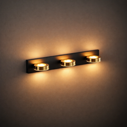 Modern 3-Light Bathroom Vanity – Circular Acrylic Shades on Matte Black/Gold Frame for Bathroom