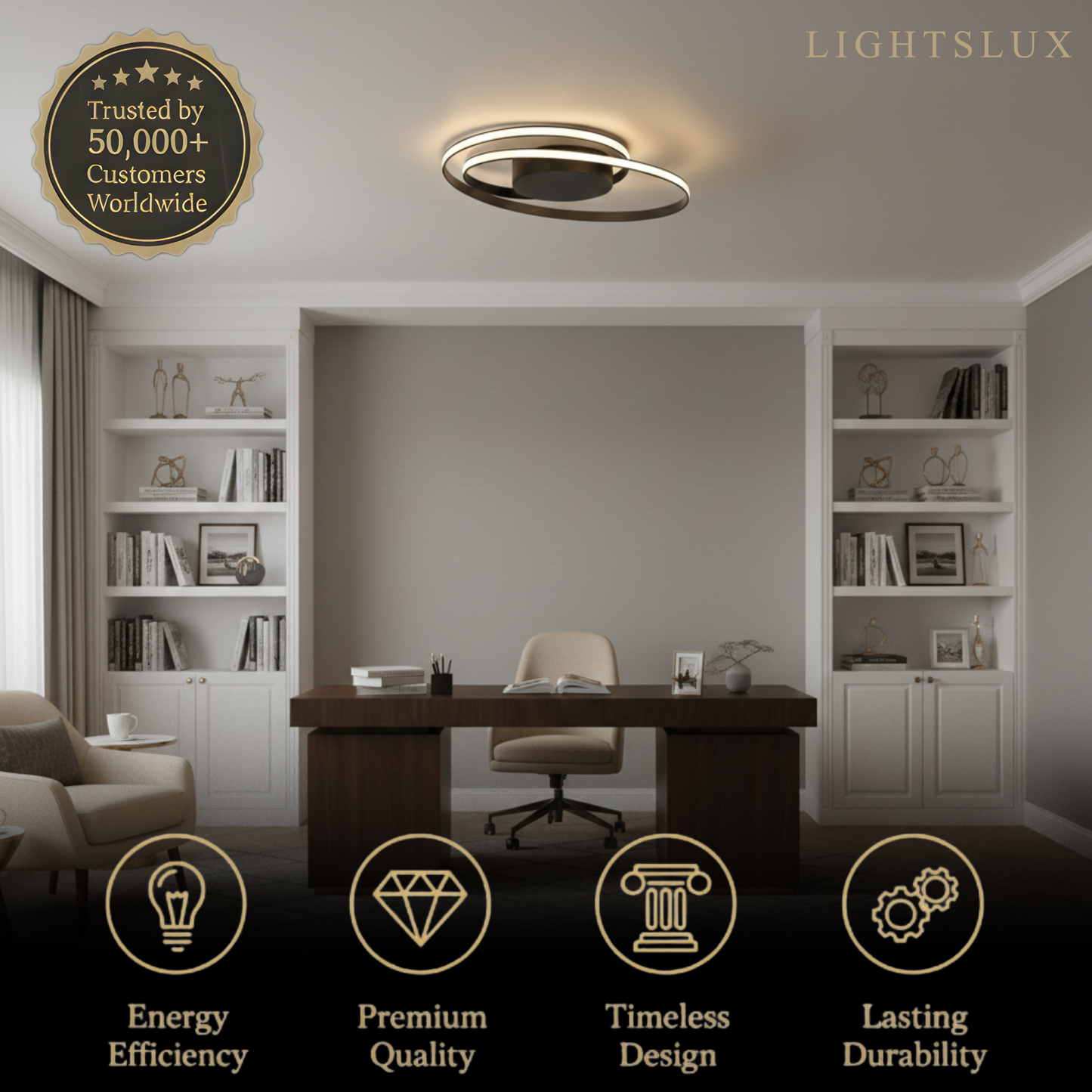 Arcato Spiral Ceiling Light – Black Ash Iron & Silica Gel for Bedroom/Living Room