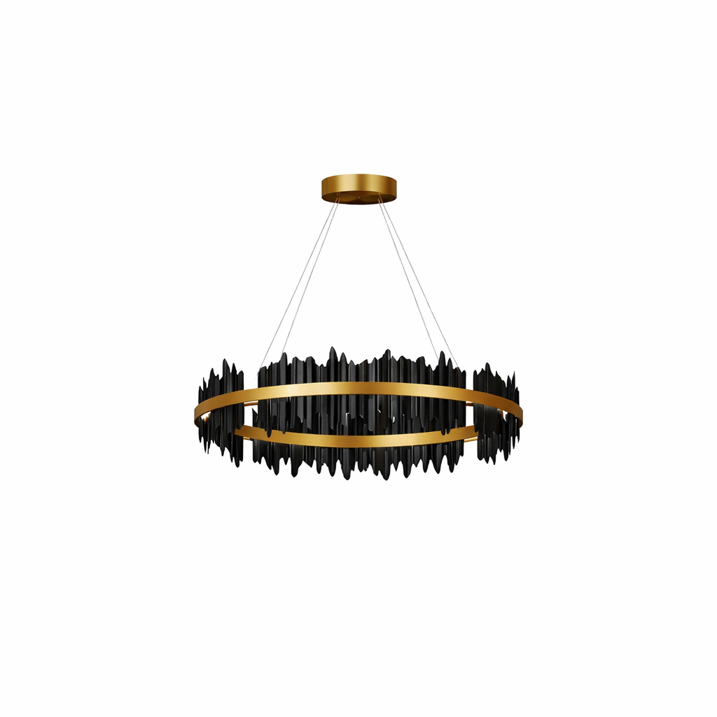 Excelis Dual-Ring Chandelier – Stainless Steel in Jet Black or Polished Gold for Living Room