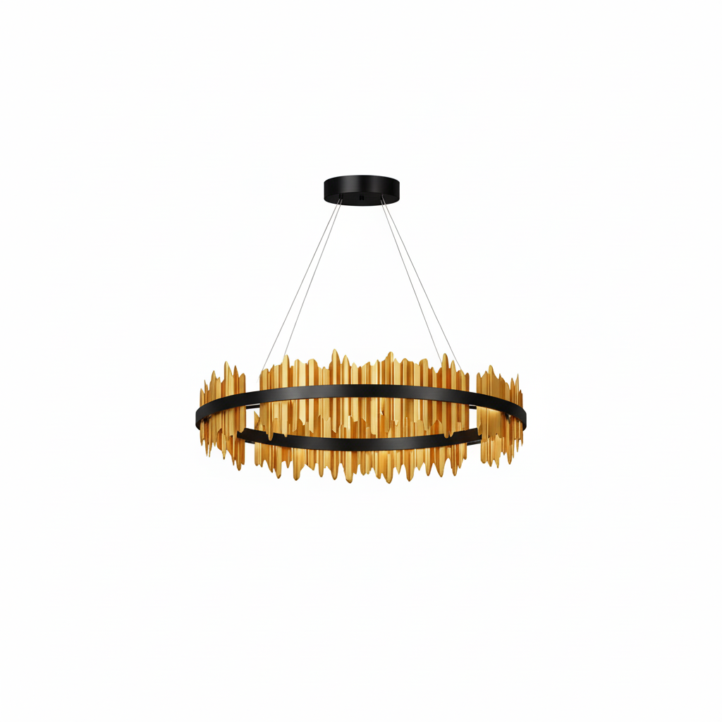 Excelis Dual-Ring Chandelier – Stainless Steel in Jet Black or Polished Gold for Living Room