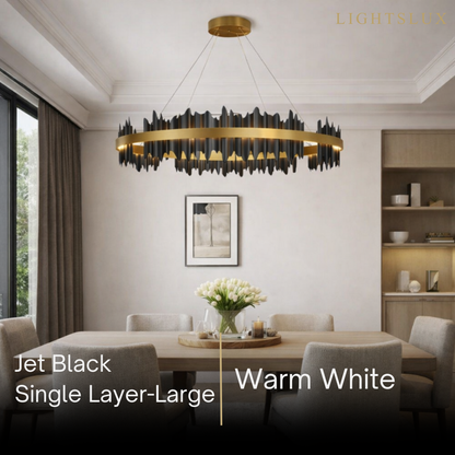 Excelis Dual-Ring Chandelier – Stainless Steel in Jet Black or Polished Gold for Living Room