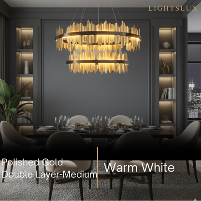 Excelis Dual-Ring Chandelier – Stainless Steel in Jet Black or Polished Gold for Living Room