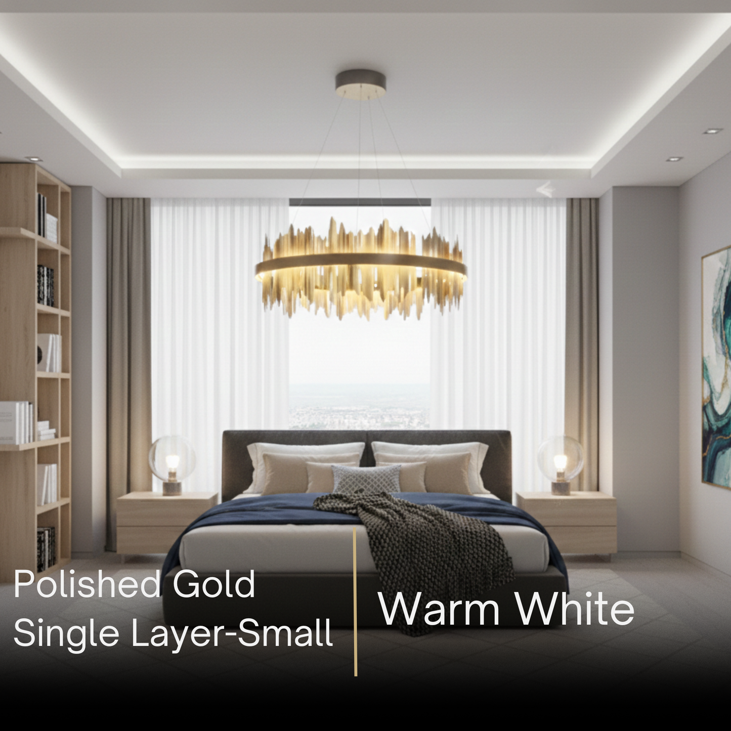 Excelis Dual-Ring Chandelier – Stainless Steel in Jet Black or Polished Gold for Living Room