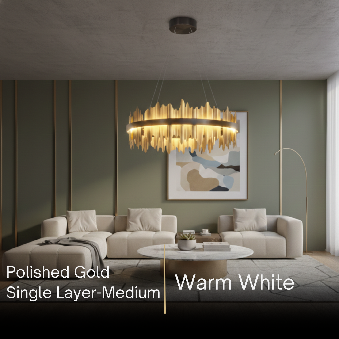 Excelis Dual-Ring Chandelier – Stainless Steel in Jet Black or Polished Gold for Living Room