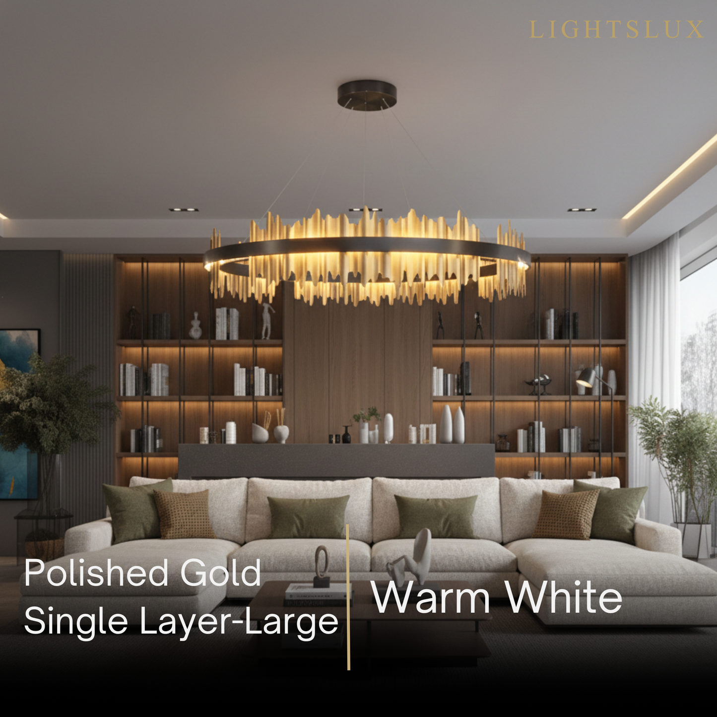 Excelis Dual-Ring Chandelier – Stainless Steel in Jet Black or Polished Gold for Living Room