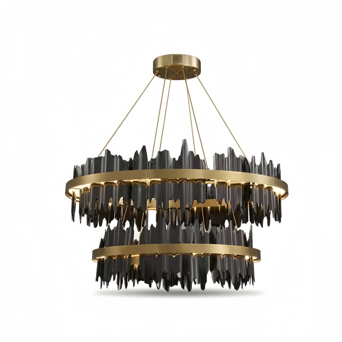 Excelis Dual-Ring Chandelier – Stainless Steel in Jet Black or Polished Gold for Living Room
