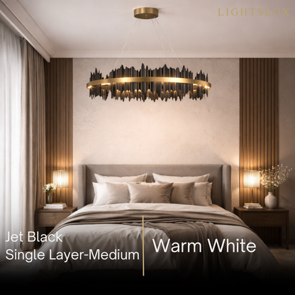 Excelis Dual-Ring Chandelier – Stainless Steel in Jet Black or Polished Gold for Living Room