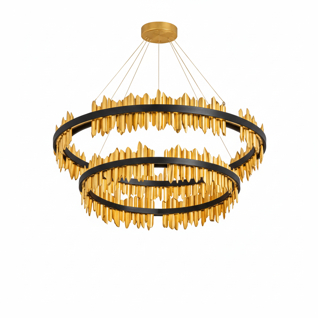 Excelis Dual-Ring Chandelier – Stainless Steel in Jet Black or Polished Gold for Living Room