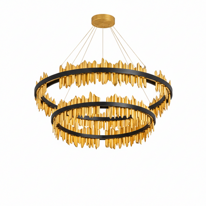 Excelis Dual-Ring Chandelier – Stainless Steel in Jet Black or Polished Gold for Living Room