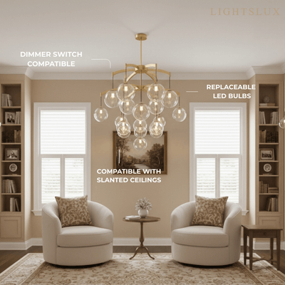 Royal Globe Chandelier – Solid Brass Brushed Gold Dimmable for Living Room