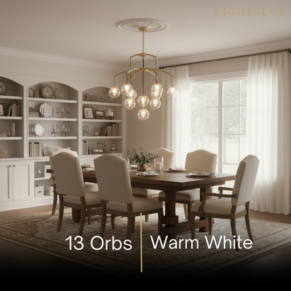 Royal Globe Chandelier – Solid Brass Brushed Gold Dimmable for Living Room