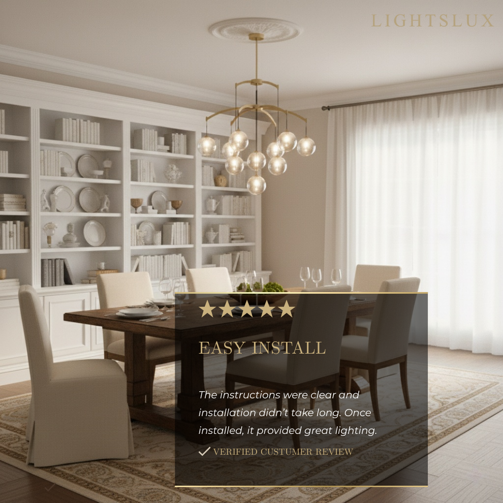 Royal Globe Chandelier – Solid Brass Brushed Gold Dimmable for Living Room