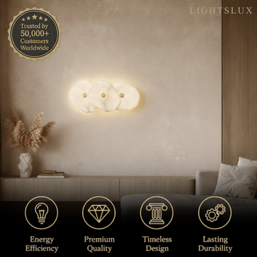 Excelis Royal Alabaster Petal Wall Sconce – Hand-Layered with Brushed Gold Brass for Living Room