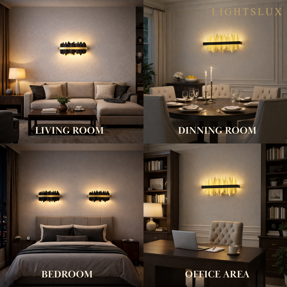 Excelis Modern Linear Icicle Wall Sconce – Black/Polished Gold Iron & Steel for Living Room