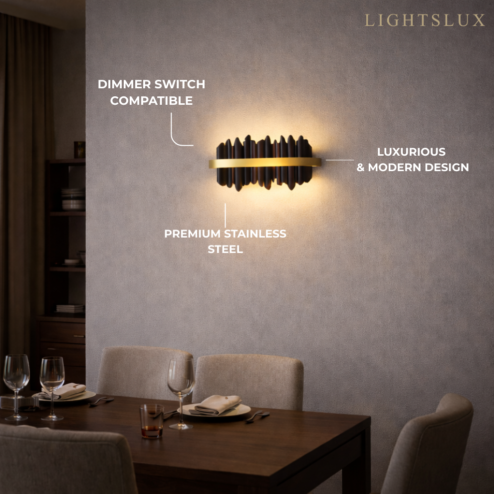Excelis Modern Linear Icicle Wall Sconce – Black/Polished Gold Iron & Steel for Living Room