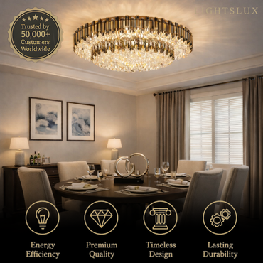 Luxury Crystal Flush Mount Chandelier – Smoky/Clear Dimmable for Living Room