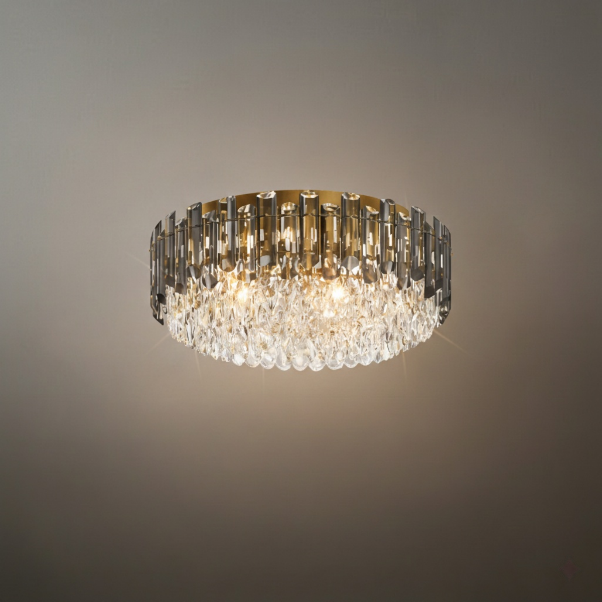 Luxury Crystal Flush Mount Chandelier – Smoky/Clear Dimmable for Living Room
