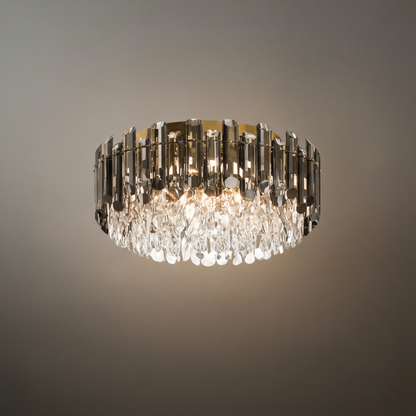 Luxury Crystal Flush Mount Chandelier – Smoky/Clear Dimmable for Living Room