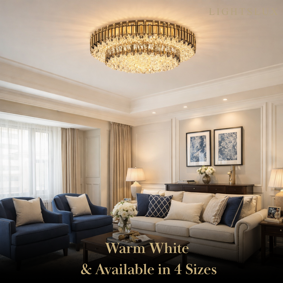 Luxury Crystal Flush Mount Chandelier – Smoky/Clear Dimmable for Living Room