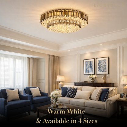 Luxury Crystal Flush Mount Chandelier – Smoky/Clear Dimmable for Living Room