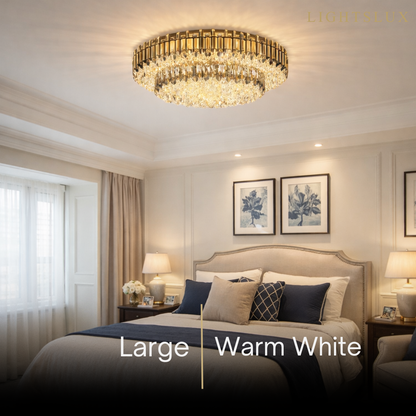 Luxury Crystal Flush Mount Chandelier – Smoky/Clear Dimmable for Living Room