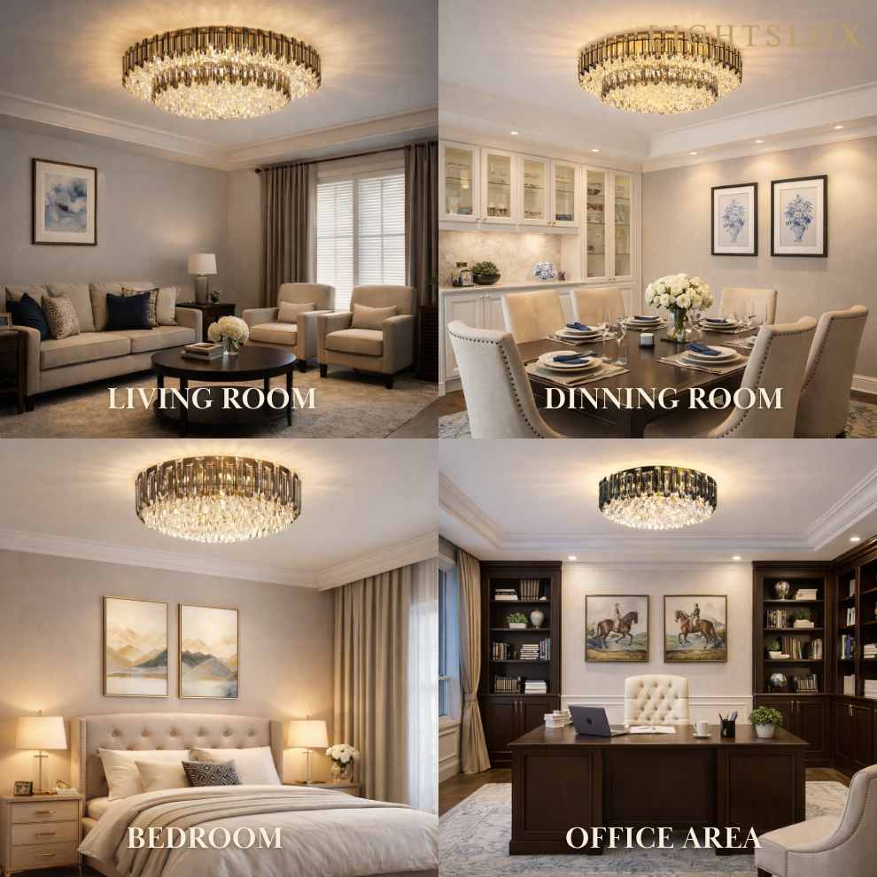 Luxury Crystal Flush Mount Chandelier – Smoky/Clear Dimmable for Living Room