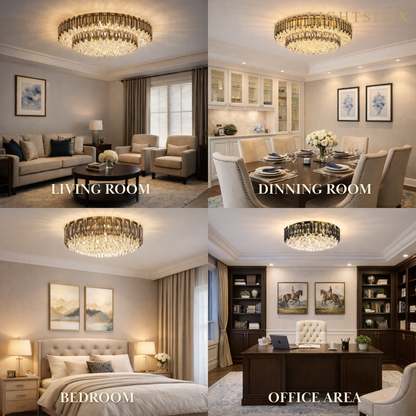 Luxury Crystal Flush Mount Chandelier – Smoky/Clear Dimmable for Living Room