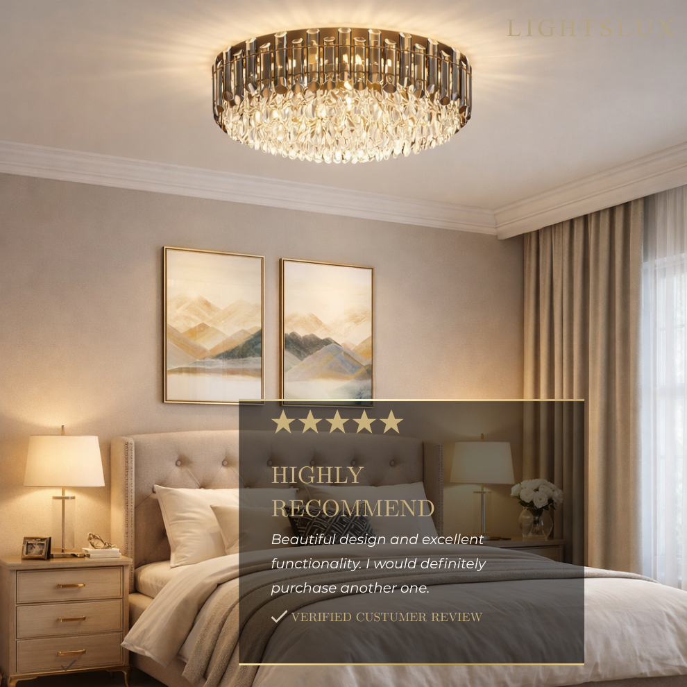 Luxury Crystal Flush Mount Chandelier – Smoky/Clear Dimmable for Living Room