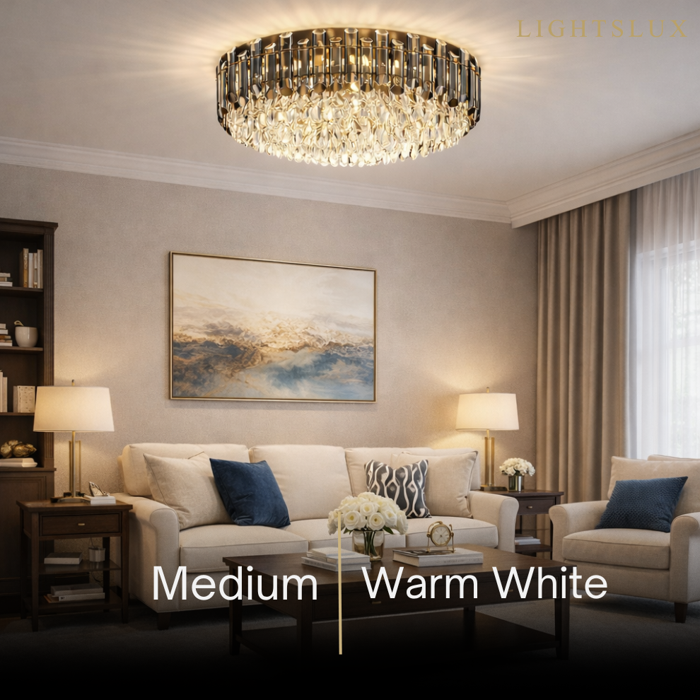 Luxury Crystal Flush Mount Chandelier – Smoky/Clear Dimmable for Living Room