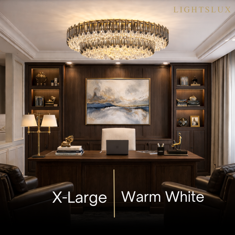 Luxury Crystal Flush Mount Chandelier – Smoky/Clear Dimmable for Living Room