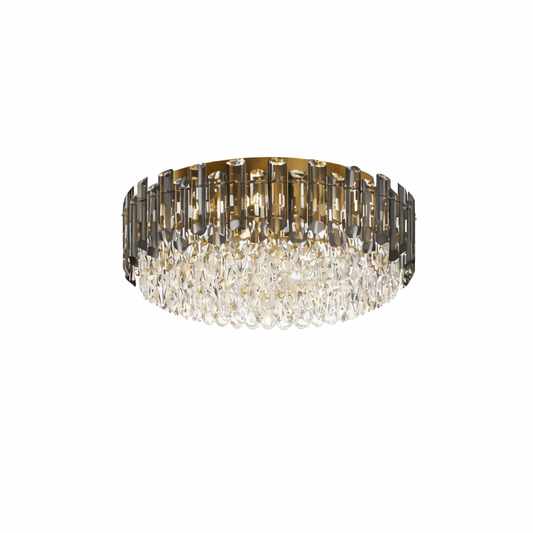 Luxury Crystal Flush Mount Chandelier – Smoky/Clear Dimmable for Living Room