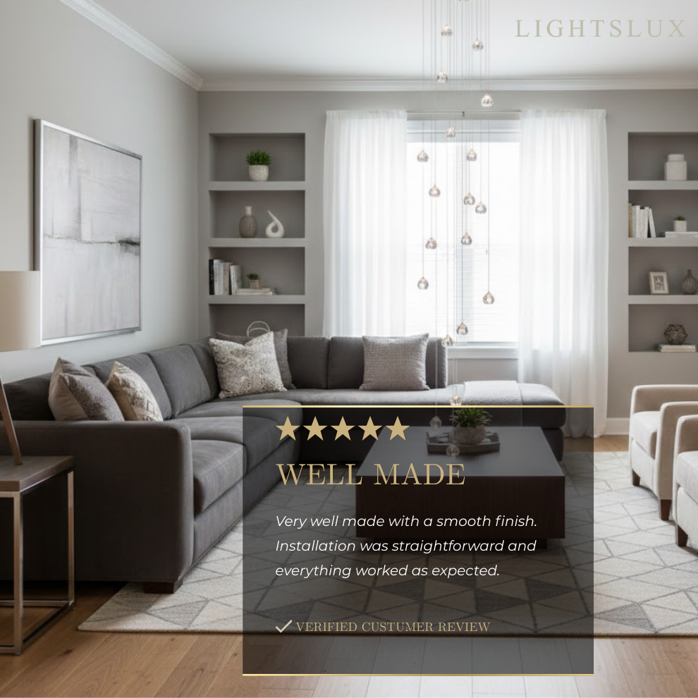 Excelis Modern Silver Crystal Chandelier – Stainless Steel with Clear Crystals Hanging Mount