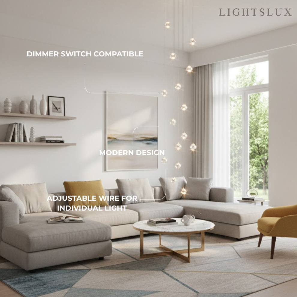 Excelis Modern Silver Crystal Chandelier – Stainless Steel with Clear Crystals Hanging Mount