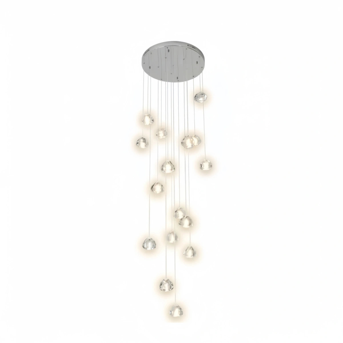 Excelis Modern Silver Crystal Chandelier – Stainless Steel with Clear Crystals Hanging Mount